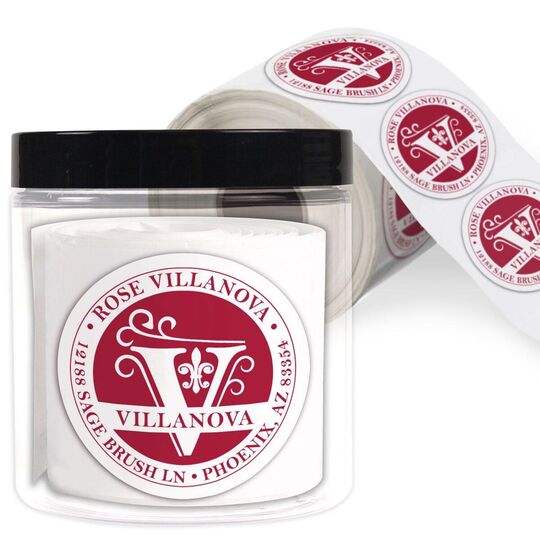 Fleur de Lis Initial Round Address Labels in a Jar